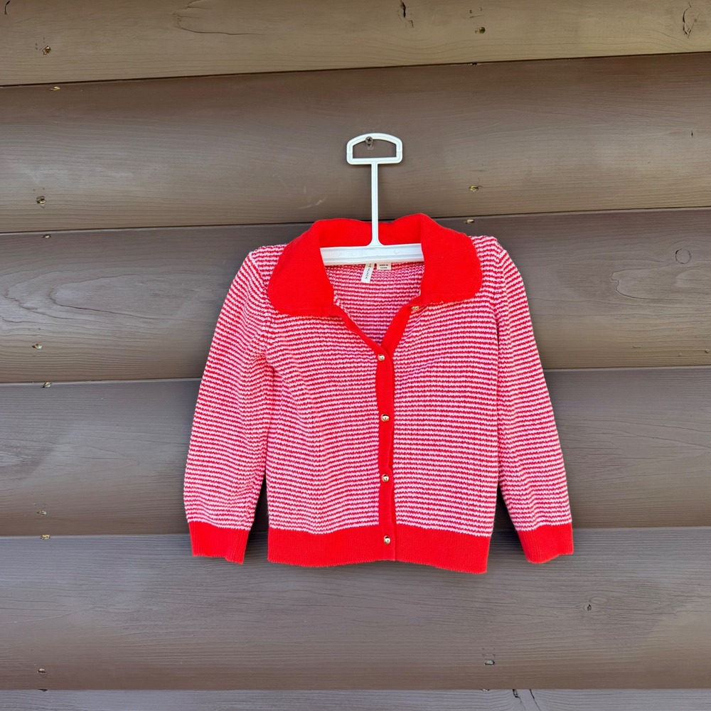Janie and Jack Cardigan Kids 2T Red White Striped Knit  Button Collar Sweater